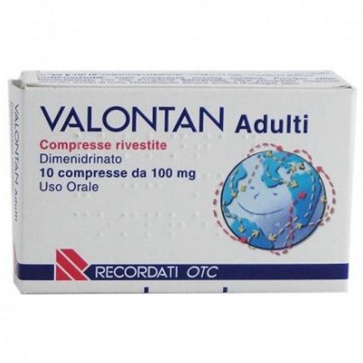 Recordati Valontan Adulti 100mg Prevenzione Nausea Mal Di Mare Auto Aereo Treno 10 Compresse Rivestite