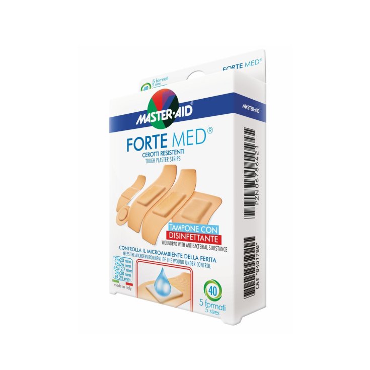 Master-Aid&reg; Forte Med&reg; Cerotti Resistenti Tampone Con Disinfettante Formato Medio 78x20mm 20 Strip