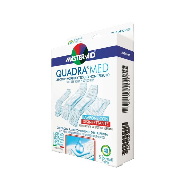 Master-Aid&reg; Quadra Med&reg; Cerotti In Morbido Tessuto Non Tessuto Tampone Con Disinfettante 10 Strip Extra
