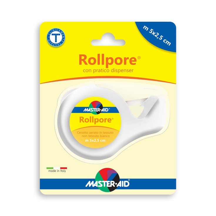 Master-Aid&reg; Rollpore&reg; Cerotto Aerato In Tessuto Non Tessuto Bianco Con Pratico Dispenser m 5 x 2,5 cm
