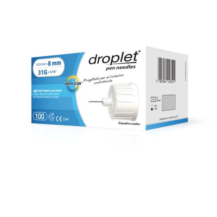 Droplet&reg; Ago Per Insulina Droplicon&reg; Ago Sterile Monouso Per Penna G31 8mm 100 Pezzi