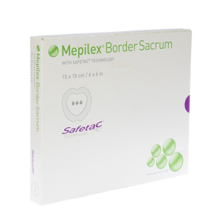 M&ouml;lnlycke&reg; Mepilex&reg; Border Sacrum Medicazione In Schiuma All-In-One Per La Zona Sacrale Con Safetac&reg; Misura 15x15cm 5 Pezzi