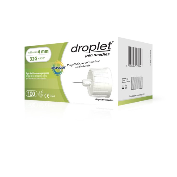 Droplet&reg; Ago Per Insulina Droplicon&reg; Ago Sterile Monouso Per Penna G32 4mm 100 Pezzi