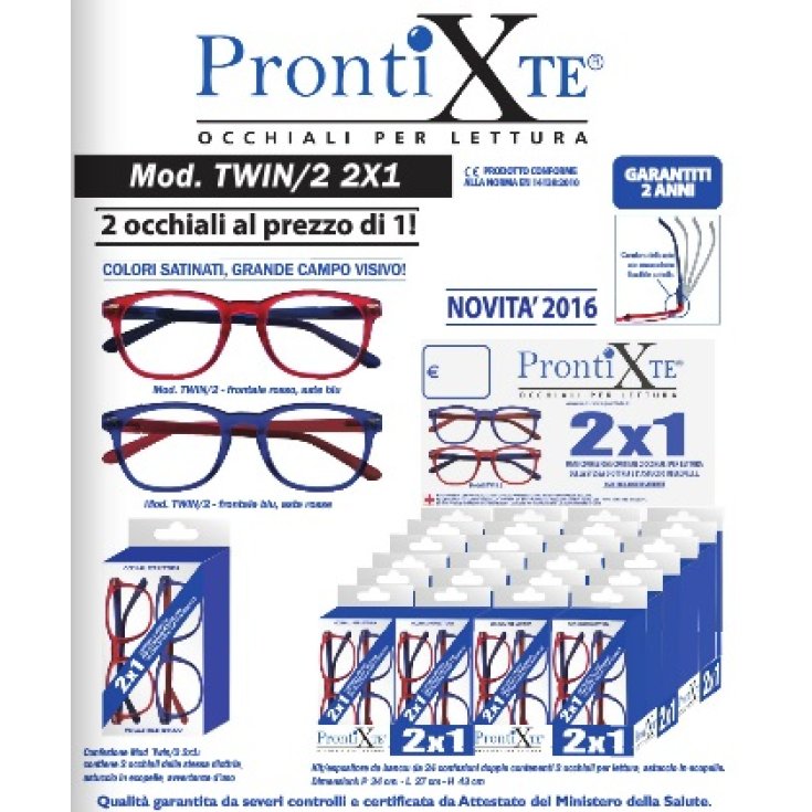 Ricarica Prontixte Modello Twin Occhiali Per Lettura +2,00 Diottrie 2 Pezzi
