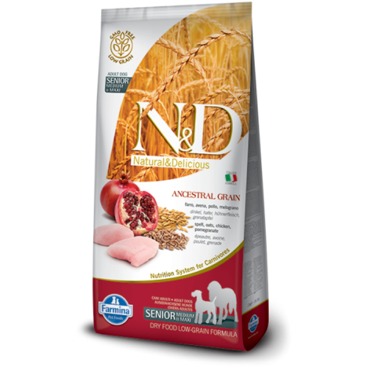 Natural & Delicious Ancestral Grain Senior Medium & Maxi con Pollo e Melograno - 12KG