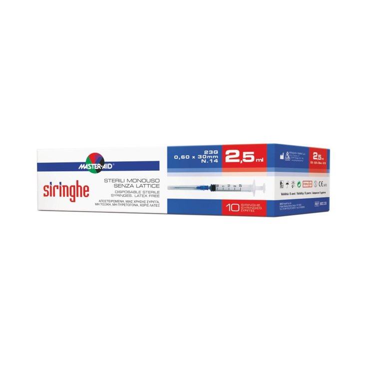 Master-Aid&reg; Siringhe Per Venipuntura Sterili Monouso Senza Lattice 5ml G23 10 Pezzi