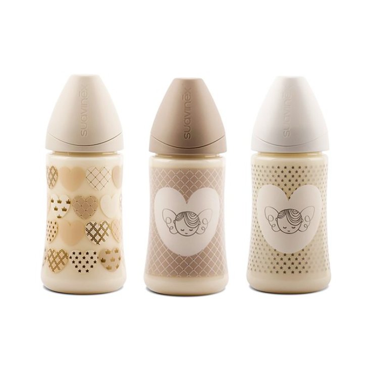Suavinex White Angels Biberon Tettarella 3 Posizioni Silicone 270ml Fantasie Varie Tonalit&agrave; Bianco