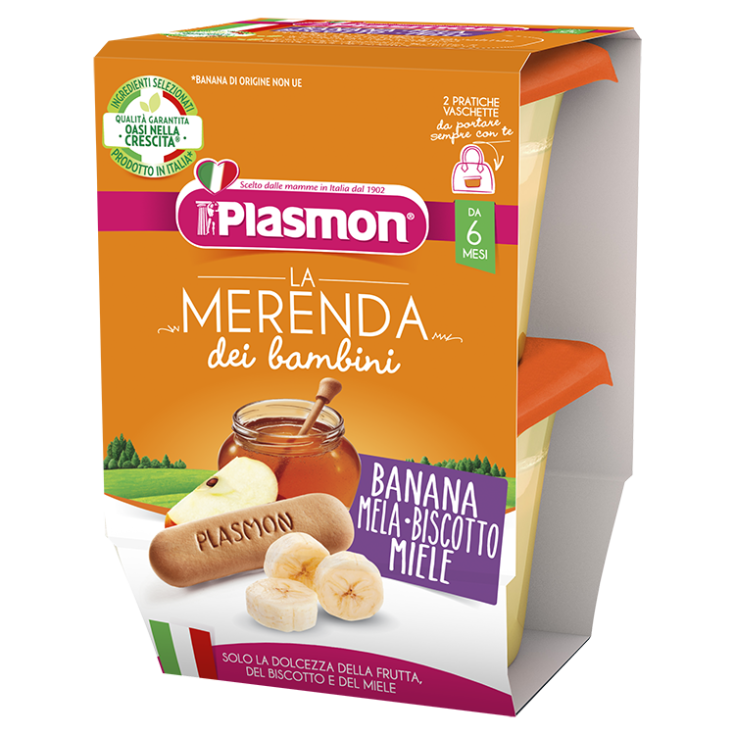 Plasmon La Merenda Dei Bambini Banana Mela Biscotto Miele 2x120g
