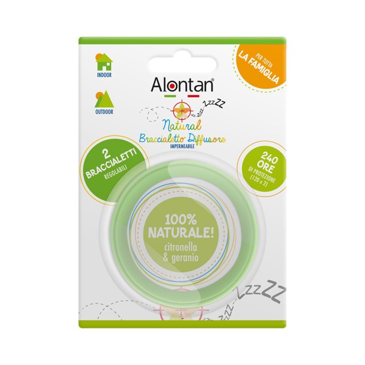 Alontan&reg; Natural Braccialetto Diffusore Impermeabile 100% Naturale Citronella & Geranio 2 Pezzi