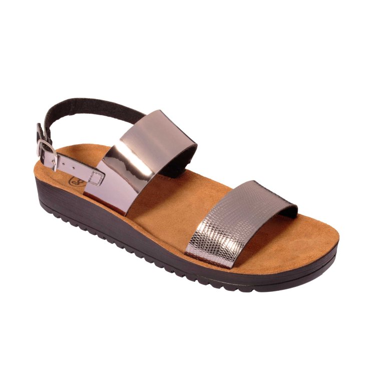 Scholl&reg; Cynthia Sandalo Donna Effetto Specchiato Plantare Memory Cushion&reg; Colore Argento Misura 40