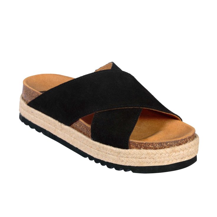 Scholl&reg; Malindy Sandalo Donna Cross Suede Plantare Bioprint&reg; Colore Nero Misura 38