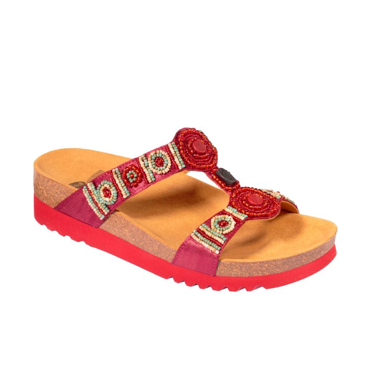 Scholl&reg; New Bogot&agrave; Wedge Sandalo Donna Tessuto+Perline Plantare Bioprint&reg; Colore Rosso Misura 39
