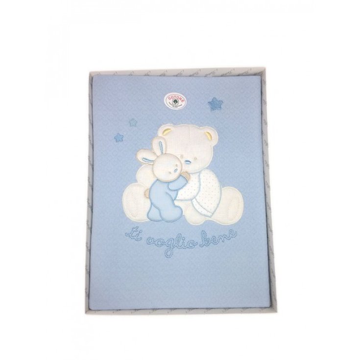 Copertina coperta culla carrozzina bimbo neonato ricamo orsetto i Batuffolini celeste TU