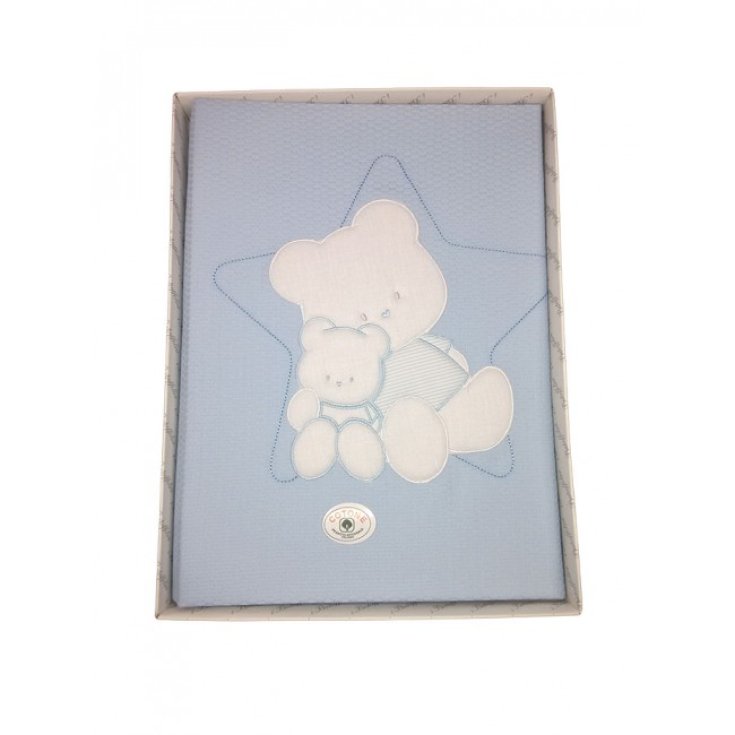 Copertina coperta lettino culla  bimbo neonato ricamo orsetto i Batuffolini celeste TU