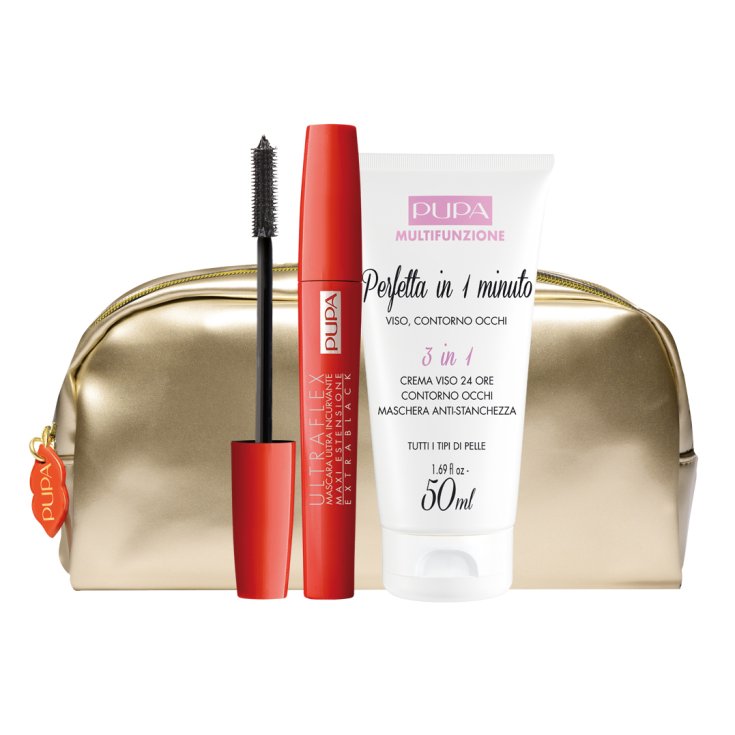 Pupa Kit Perfect Care Mascara Ultraflex + Crema 3 in 1 Viso Contorno Occhi Maschera + Pochette