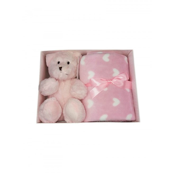 Set 2pz confezione regalo copertina coperta culla carrozzina nuvola con peluche bimba neonato nazareno gabrieli rosa TU