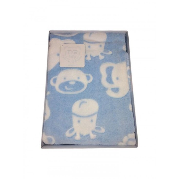 Copertina coperta pile T&R baby lettino culla bimbo neonato panna celeste TU
