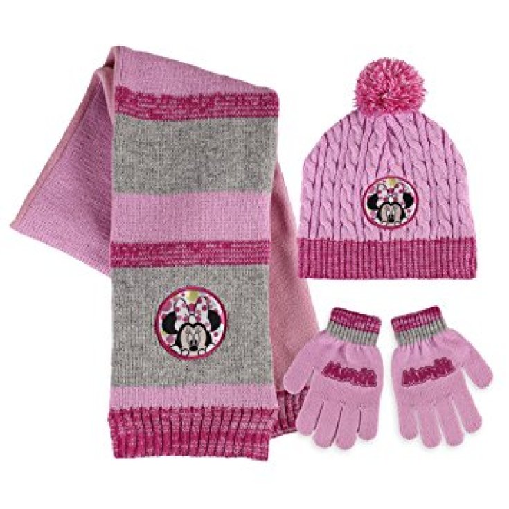 Set 3pz cappello cappellino sciarpa guanti bimba Disney baby Minnie rosa fucsia tg 52