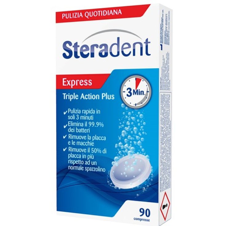 Steradent Triple Action Plus Pulizia Dentiera 90 Compresse Effervescenti