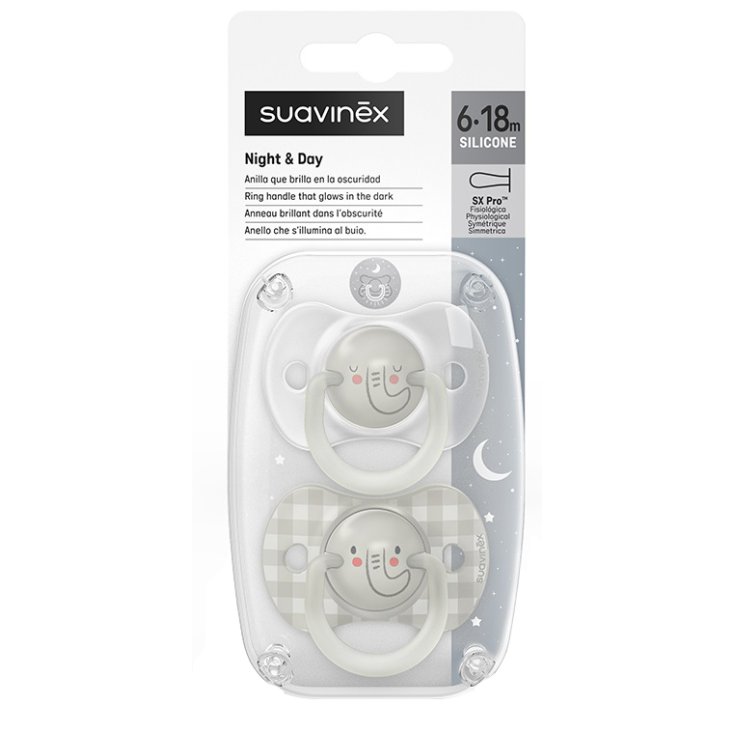 Succhietto Night&Day Silicone Pro 6-18M Elefante Suavinex 1 Pezzo