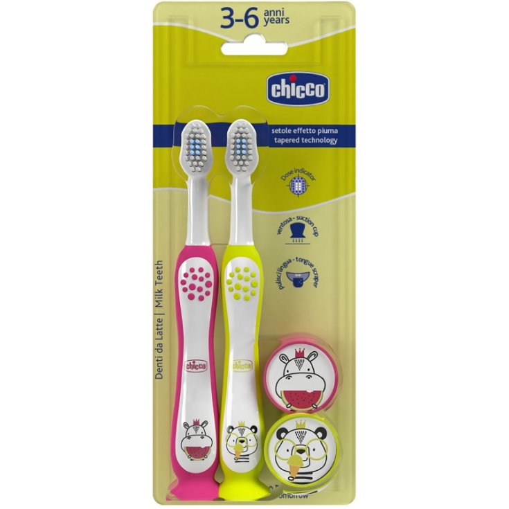 Spazzolini&nbsp;Primi Denti 3-6A&nbsp;Duo Rosa/Giallo CHICCO