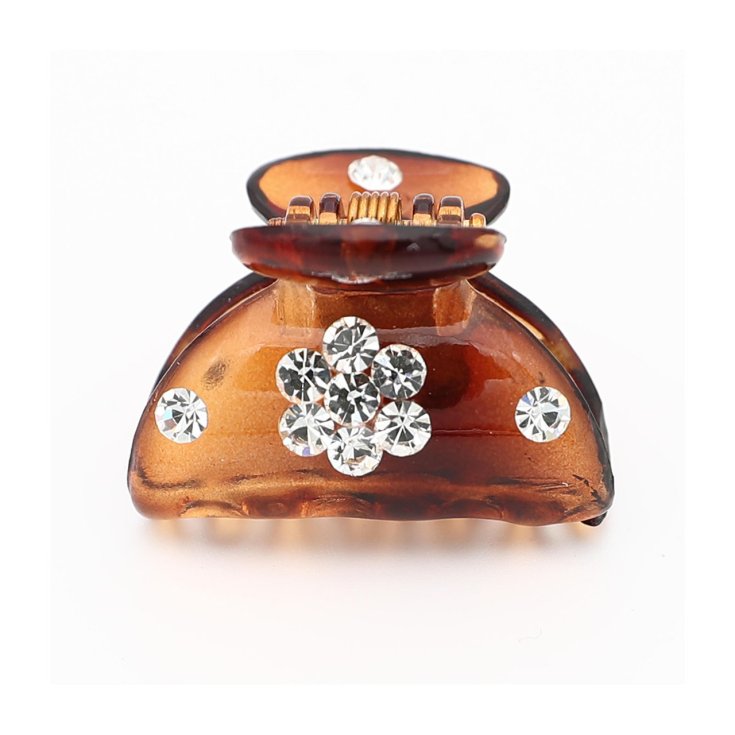 Pinzetta Con Fiorellini E Strass Marrone Idea Bellezza 1 Pezzo