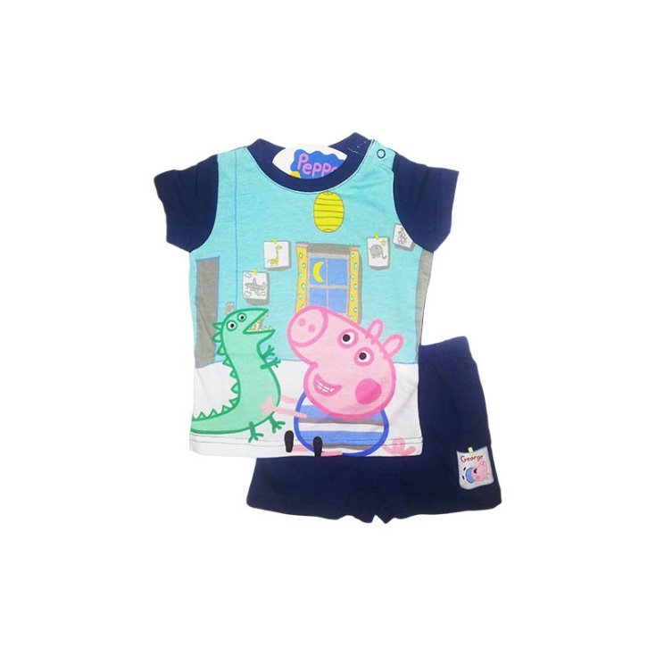 Pigiama maglia maglietta pantaloncino bimbo neonato Peppa Pig George blu 12 m