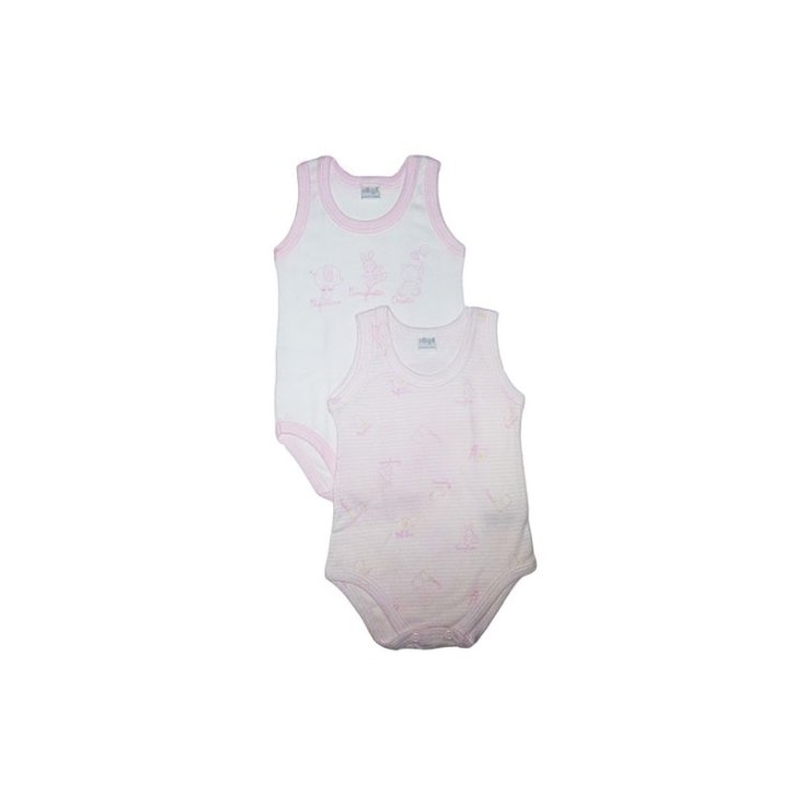 Bi-pack body bodino intimo bimba neonata senza manica Ellepi AF4427-R 9 m