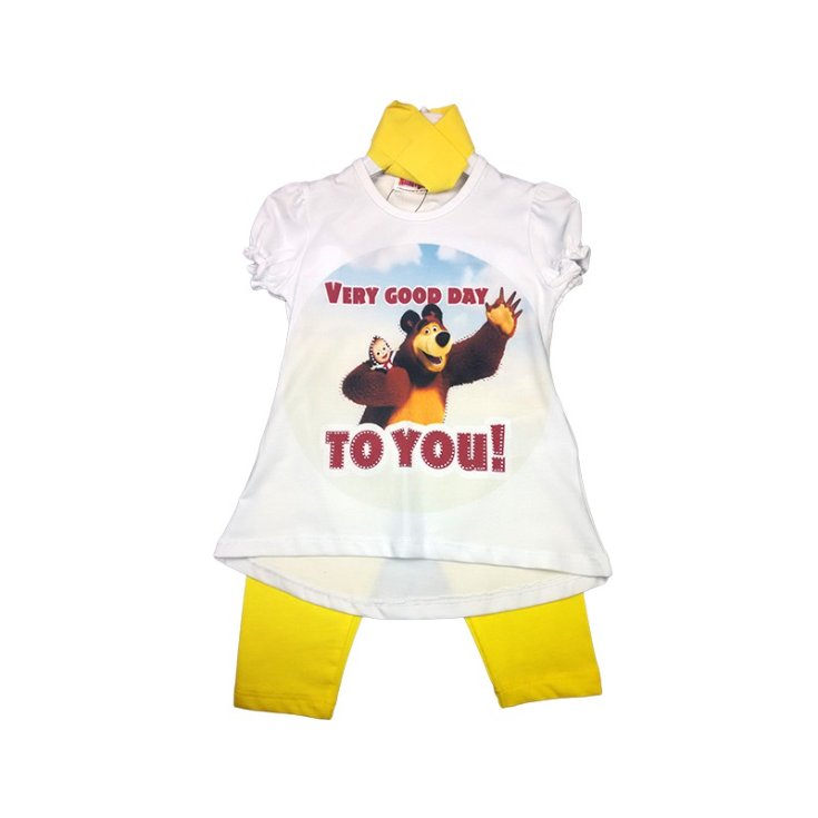 Completo maglia maglietta leggings bimba bambina Masha e Orso giallo 6A