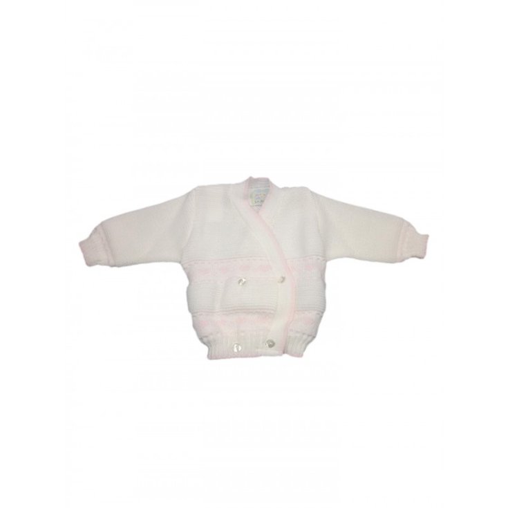 Cardigan scaldacuore incrociatino coprifasce lana La Rocca bimba neonato panna rosa TU