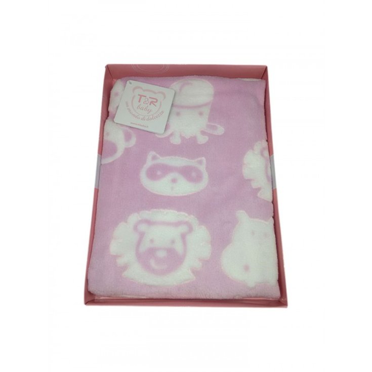 Copertina coperta pile T&R baby culla carrozzina bimba neonato bianco rosa TU