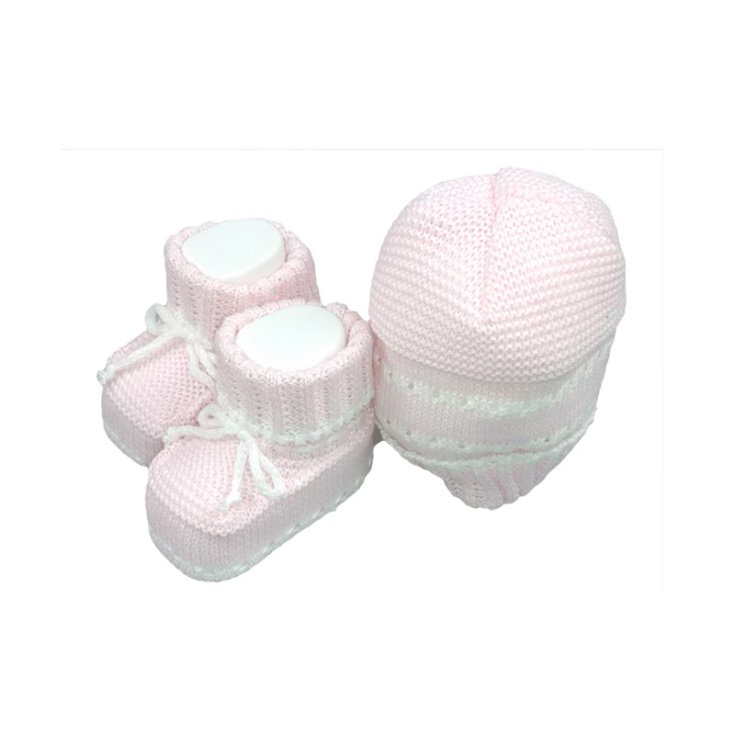 Set 2pz cappello cappellino scarpine cotone La Rocca bimba neonato rosa TU