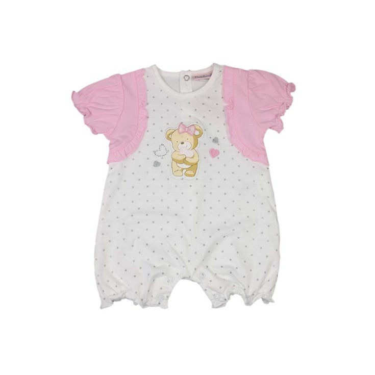 Pagliaccetto tutina  bimba neonato mezza manica bianco rosa Bidibimbo 6 - 9 m