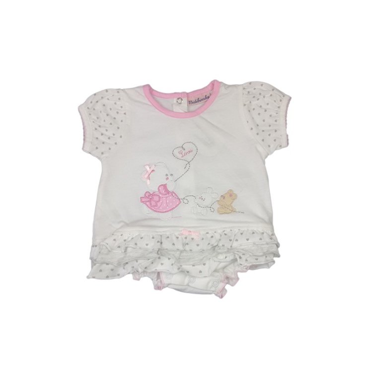 Pagliaccetto tutina vestitino bimba neonato mezza manica bianco rosa Bidibimbo 3 - 6 m