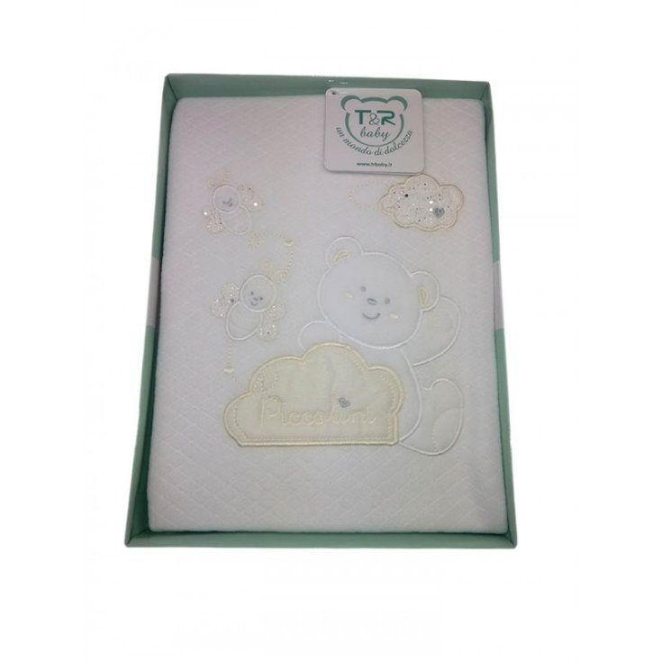 Copertina coperta T&R baby lettino culla bimba bimbo neonato ricamo orsetto panna TU