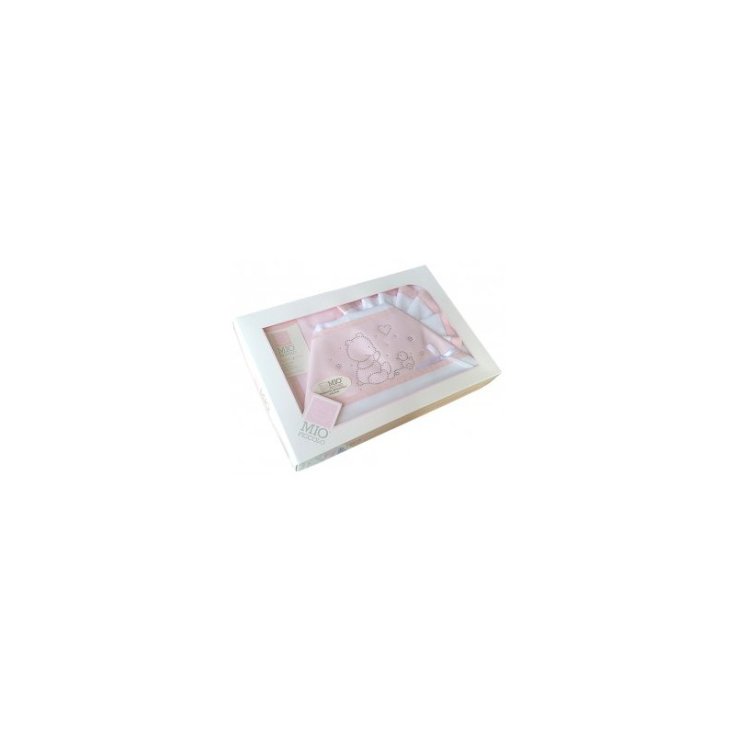 Completo culla lettino Mio Piccolo bimba neonato lenzuolo ricamo strass orsetto con cuore rosa TU