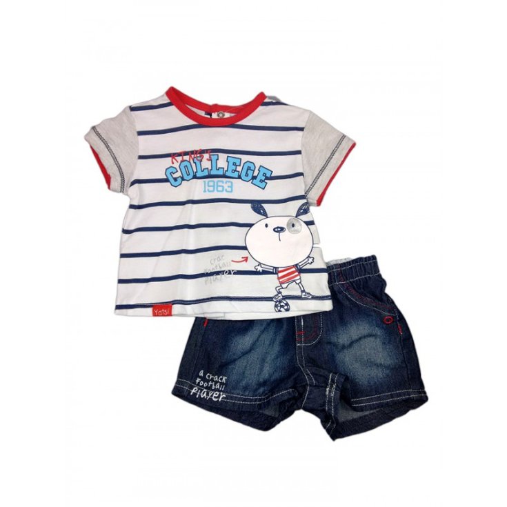 Completo 2pz maglia  pantaloncino bimbo neonato mezza manica Yatsi bianco jeans 6 m