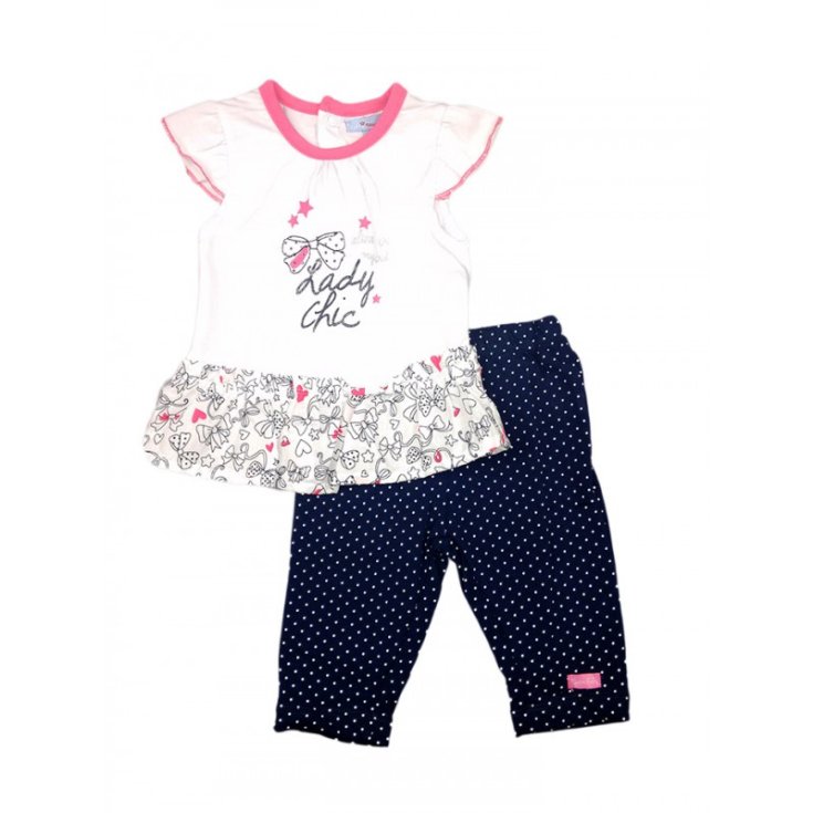 Completo 2pz maglia canotta leggings bimba neonato senza manica con volant Yatsi bianco blu 6 m