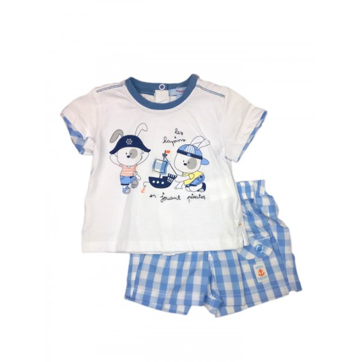Completo 2pz maglia pantaloncino bimbo neonato mezza manica Yatsi bianco cielo 3 m
