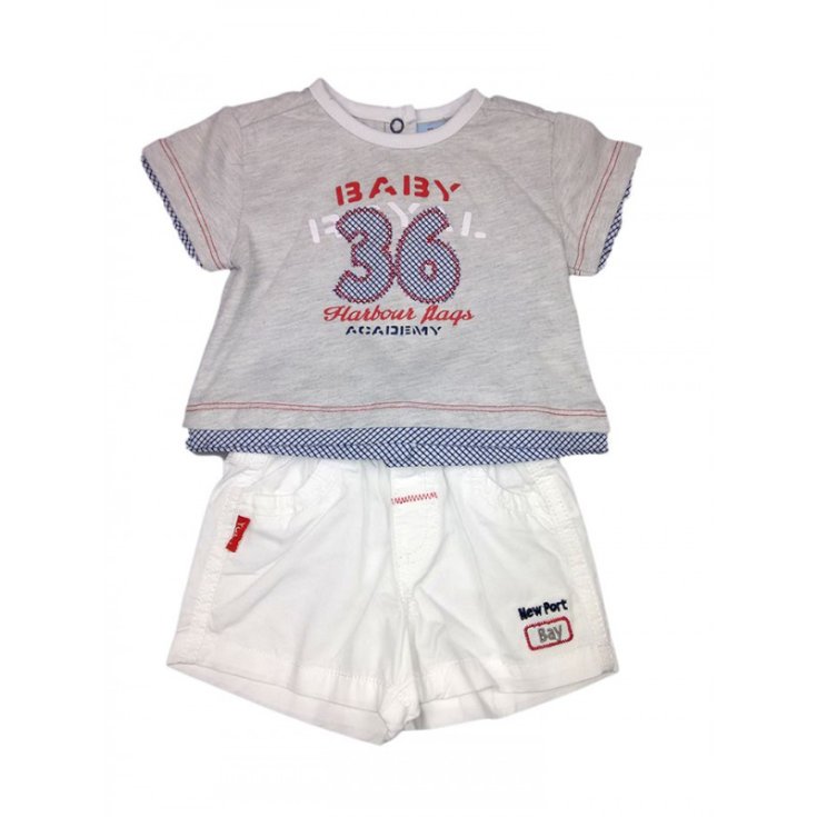 Completo 2pz maglia pantaloncino bimbo neonato mezza manica Yatsi bianco grigio 3 m