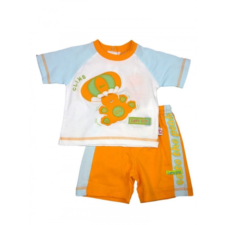 Completo 2pz maglia pantaloncino bimbo neonato mezza manica Pastello bianco arancio 3 - 6 m