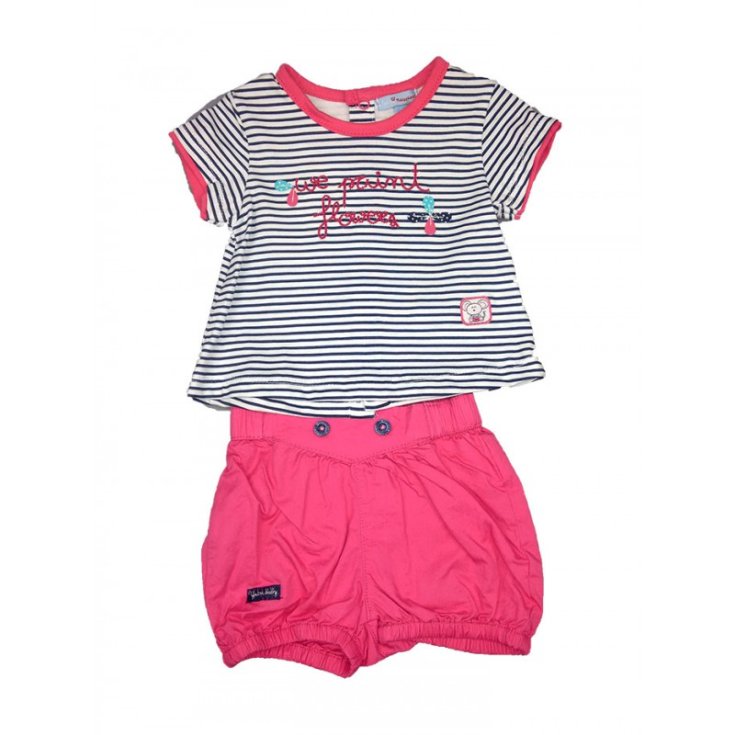 Completo 2pz maglia pantaloncino bimba neonato mezza manica Yatsi fucsia 3 m