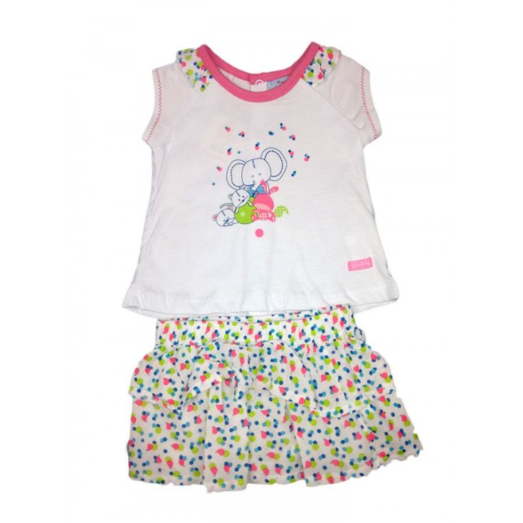 Completo 2pz canotta gonnellina bimba neonato senza manica con volant Yatsi bianco fantasia 6 m