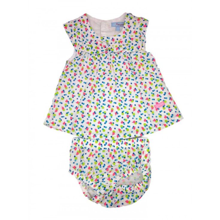Completo 2pz abitino con slip bimba neonato senza manica Yatsi bianco fantasia 12 m