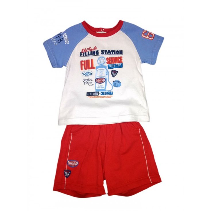 Completo 2pz maglia pantaloncino bimbo neonato mezza manica Yatsi bianco rosso 18 m