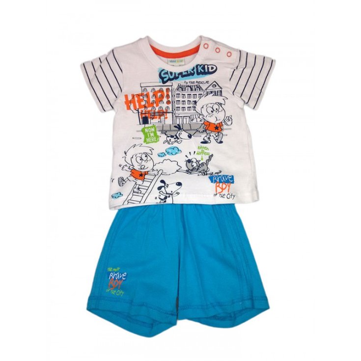 Completo 2pz maglia pantaloncino bimbo neonato mezza manica Yatsi bianco azzurro 12 m