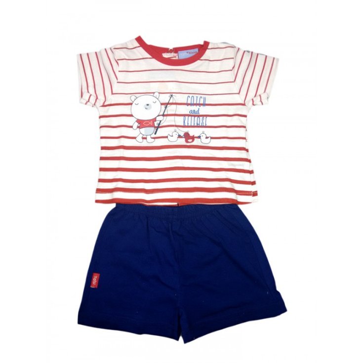 Completo 2pz maglia pantaloncino bimbo neonato mezza manica Yatsi rosso blu 1 m