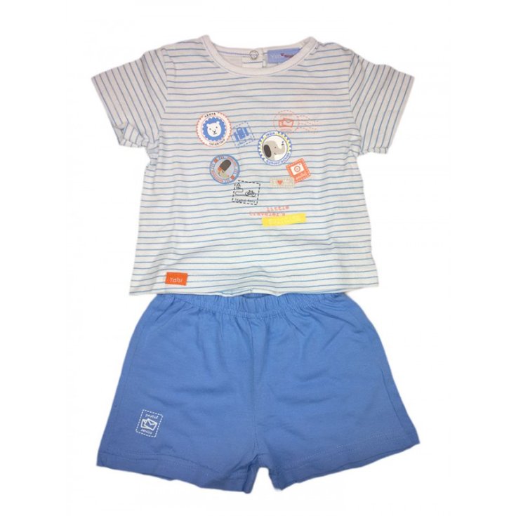 Completo 2pz maglia pantaloncino bimbo neonato mezza manica Yatsi bianco cielo 1 m