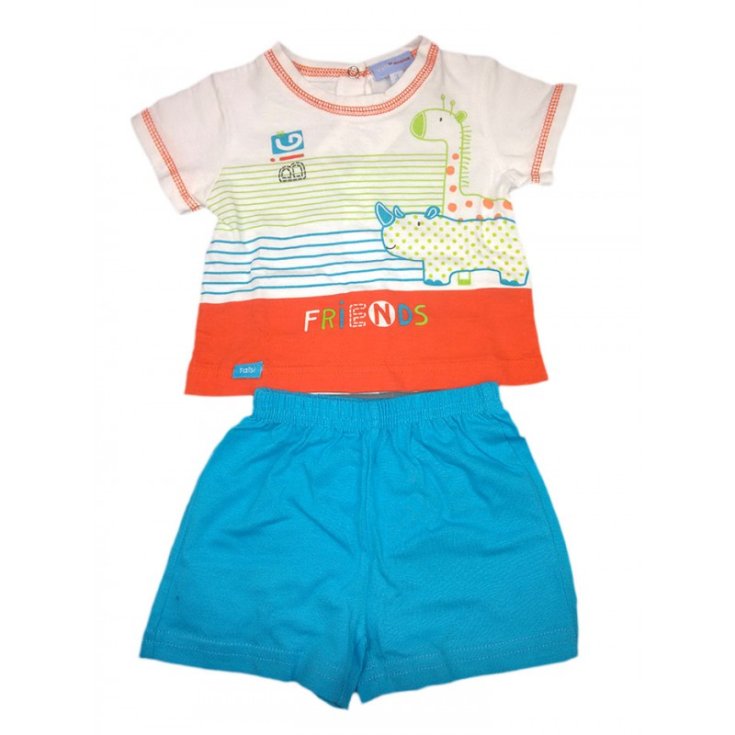 Completo 2pz maglia pantaloncino bimbo neonato mezza manica Yatsi bianco azzurro 6 m