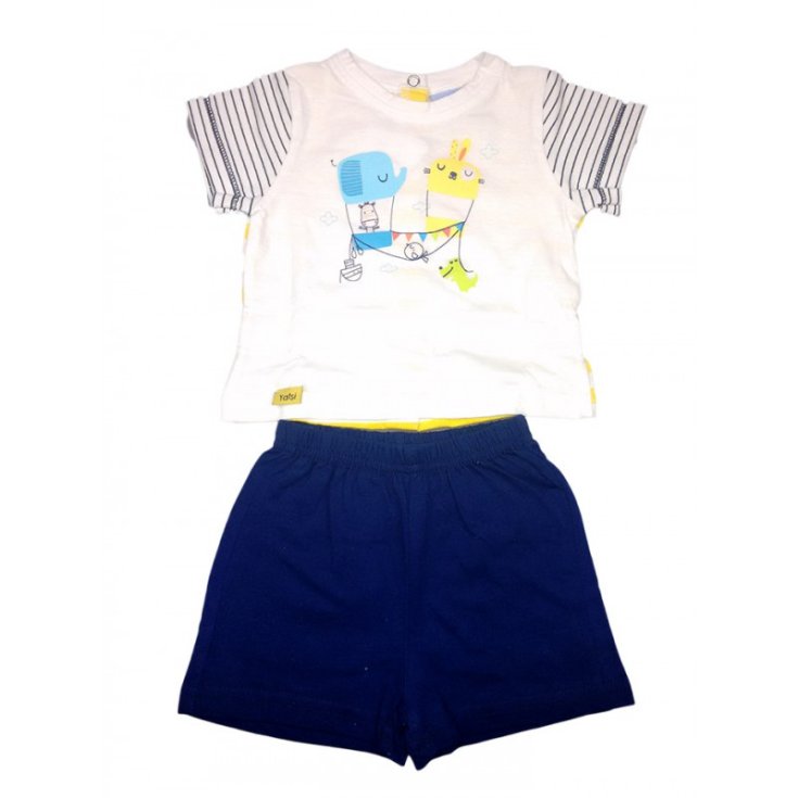 Completo 2pz maglia pantaloncino bimbo neonato mezza manica Yatsi bianco blu 1 m